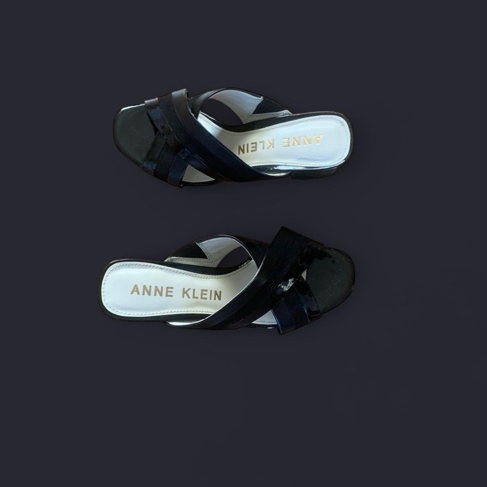 Anne Klein Black Patent Crossover Slide Mules
